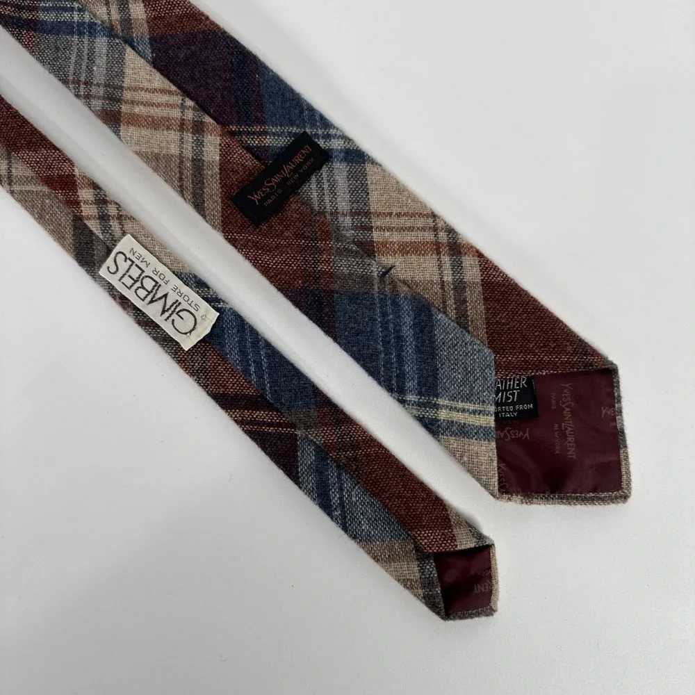 Lot of 2 Vtg Yves‎ Saint Laurent Heather Mist Plaid Wool Blend Ties Men 56